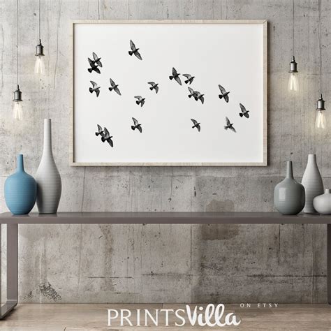 Birds Print Flock of Birds Wall Art Pigeons Print Printable | Etsy