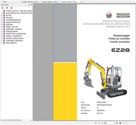 Wacker Neuson Track Excavators EZ28 Operator Service Manual Spare