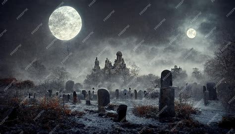 Premium Photo Two Moons Illuminate The Cemetery At Night In Winter