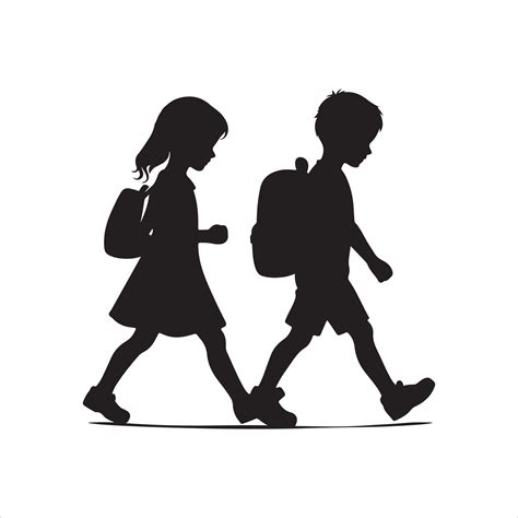 two children walking silhouette 46569979 Vector Art at Vecteezy