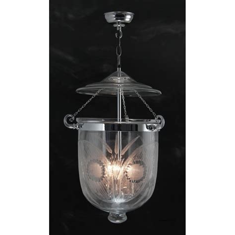 Georgian Hall Or Stairwell Lantern With Etched Fern Pattern Glass Shade