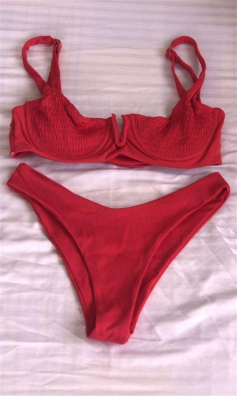 Red Bikini Set Women S Fashion Swimwear Bikinis Swimsuits On Carousell