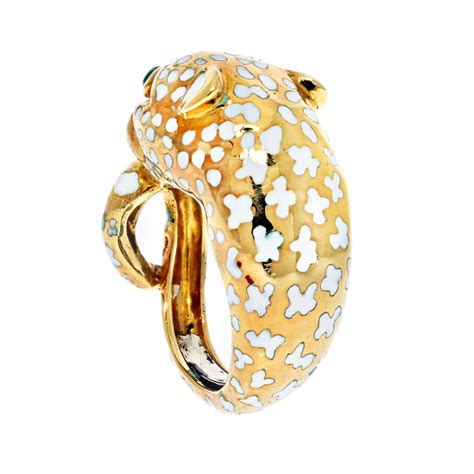 David Webb Platinum And K Yellow Gold Leopard With White Enamel Ring