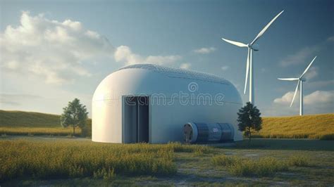 New Energy Sources Hydrogen Power Station With Green Grass Fieldgenerative Ai Stock