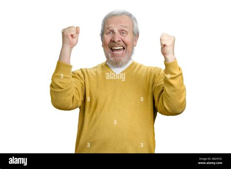 Portrait of extremely happy grandpa rejoicing success Stock Photo - Alamy