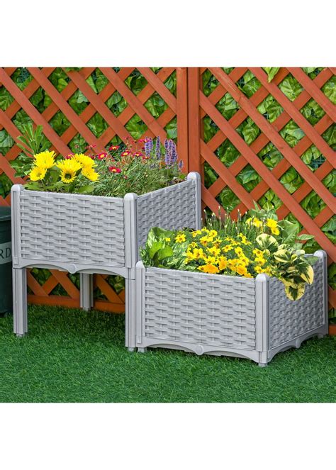 Outsunny 40cm X 40cm X 44cm Set Of 2 26l Garden Raised Bed Elevated