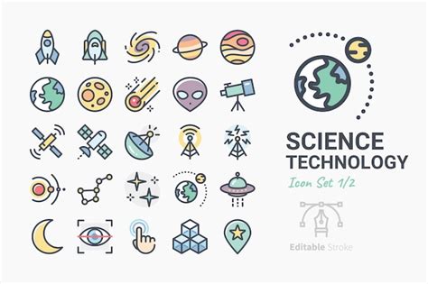 Conjunto De Iconos De Ciencia Y Tecnología Vector Premium