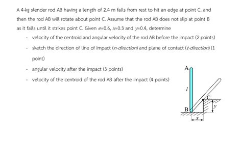 Solved A 4 Kg Slender Rod AB Having A Length Of 2 4 M Falls Chegg