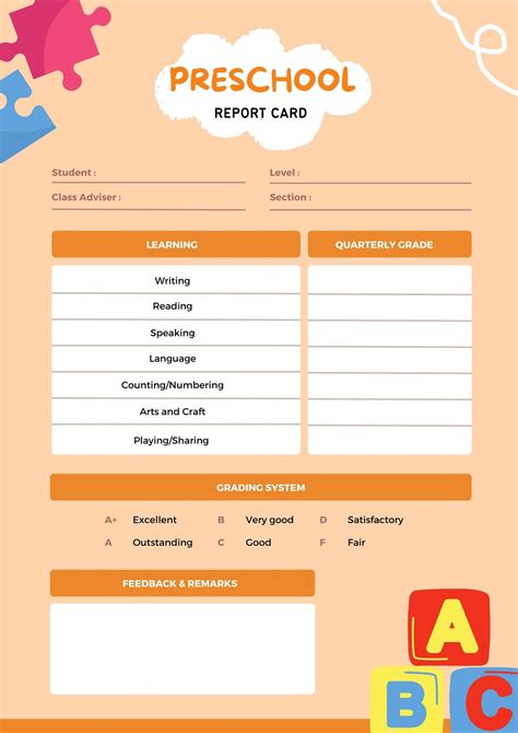 Report Card Format For Kindergarten