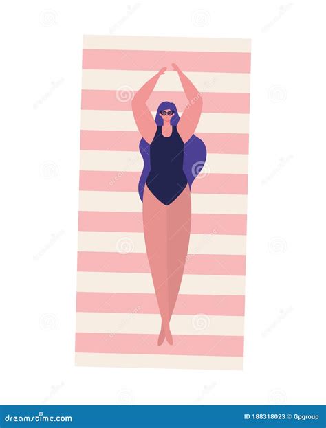 Girl Cartoon With Swimsuit And Glasses On Towel Vector Design Stock