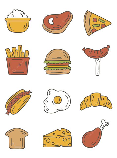 gambar set ikon makanan kartun kartun makanan ikon png  vektor