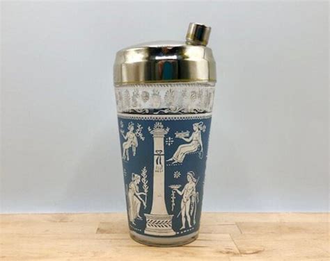 1960s Cocktail Shaker Vintage Jeannette Glass Corinthian Blue Wedgwood