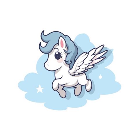 Lindo Unicornio De Dibujos Animados Con Alas En Una Nube Ilustraci N