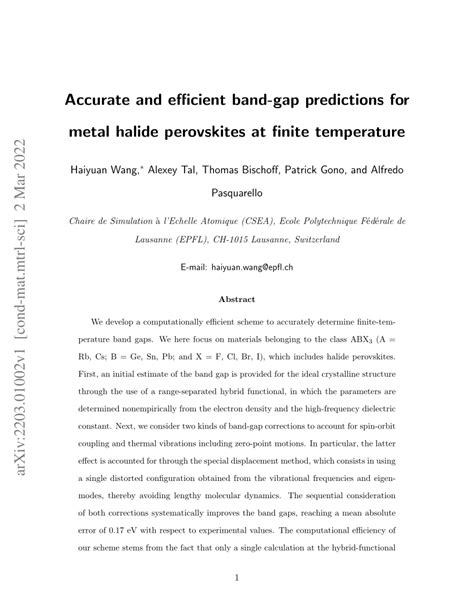 Pdf Accurate And Efficient Band Gap Predictions For Metal Halide