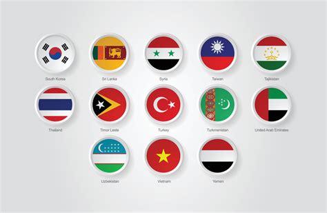 D Flag Icons Emboss Circle Of Asian Countries Vector Art At