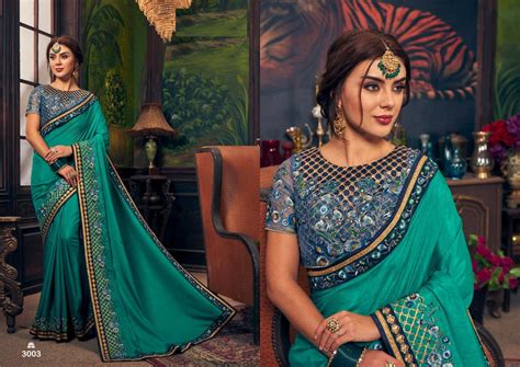 Teal Blue Dola Silk Saree Indian Couture