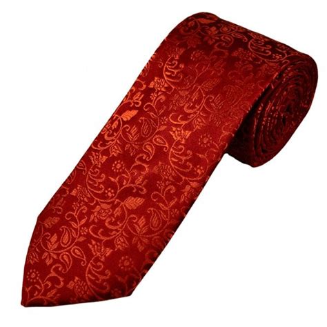 Ties Planet Gold Label Burnt Orange Self Leaves Patterned Men S Silk