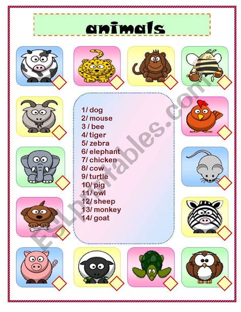 Animals Matching Esl Worksheet By Mourou