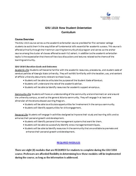 GSU 1010 curriculum 2017 - GSU 1010: New Student Orientation Curriculum