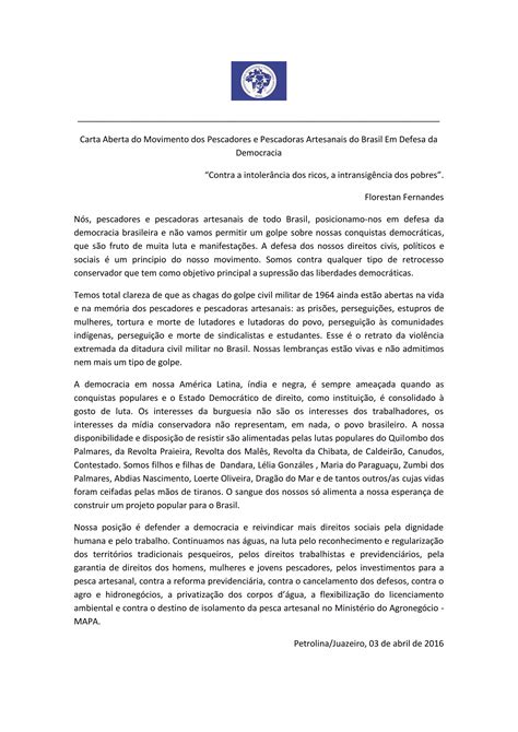 Carta Aberta Do Mpp Em Defesa Da Democracia Pdf