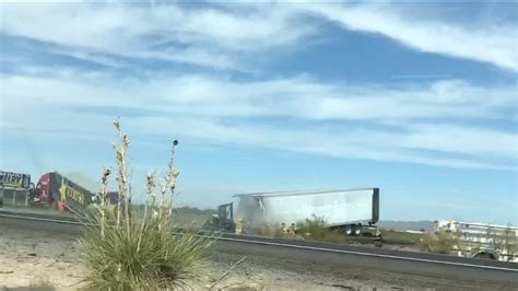 Fiery Semi Truck Crash Kills Driver Closes I 10 For Hours Between Las