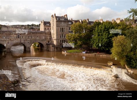 Pulteney Bridge And Pulteney Weir After Heavy Rains The River Avon At