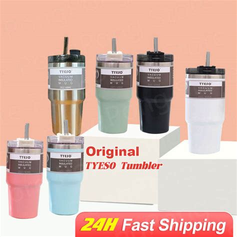 Original Tyeso Insulated Tumbler With Straw Stainless Steel Hot Cold