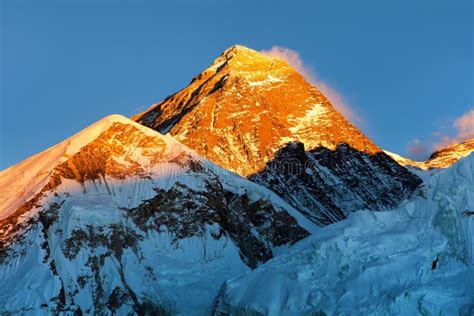 Mount Everest From Kala Patthar Evening Colored View Stock Photo