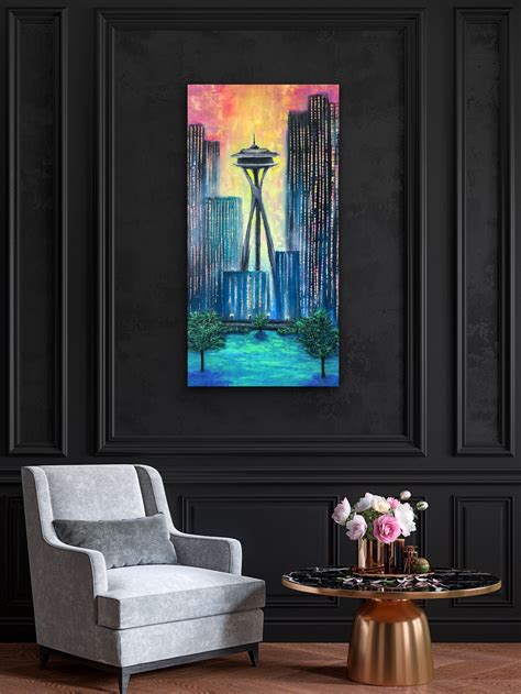 Pnw Skyline Original Canvas Painting Weathered Hearts Designs