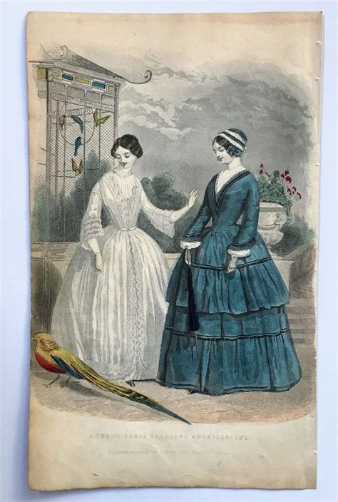 Antique Early Victorian Era 1840s 1850s Hand Colored Fashion Etsy