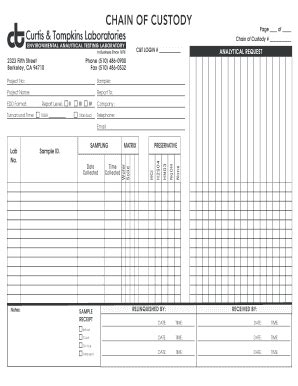 Fillable Online Chain Of Custody Curtis Tompkins Environmental