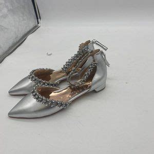 Shoes A Xyd Silver Pointed Toe Dorsay Rhinestones Ankle Strap Low