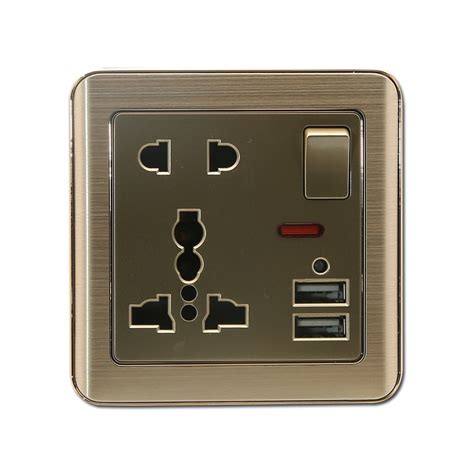 5 Pin Mf Switched Socket With Neon2usb Pc Material Whitegolden Color Plate Socket Cixi Niulai