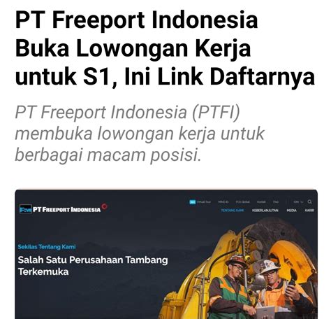 PT FREEPORT INDONESIA BUKA BANYAK LOWONGAN KERJA UNTUK S 1 CDC UNAS