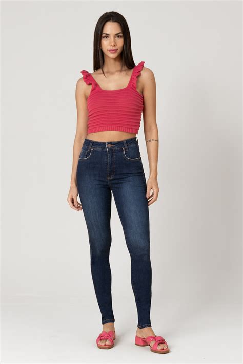 Cal A Jeans Feminina Skinny Escura F Oxiblue Jeans