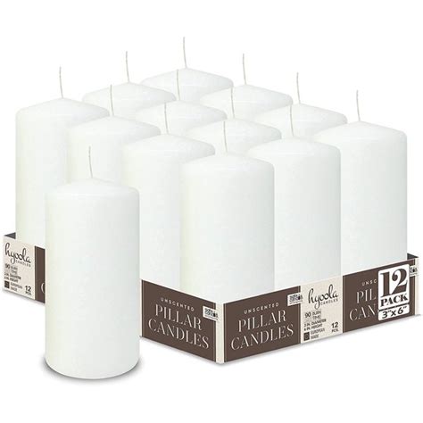 Hyoola 3 X 6 Inch Unscented Dripless Pillar Candles White Color 12 Pack