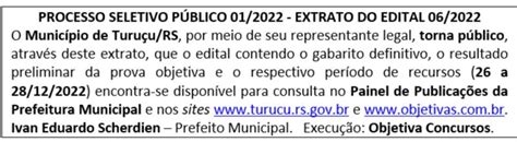 Edital De Turu U Rs Processo Seletivo Di Rio Da Manh