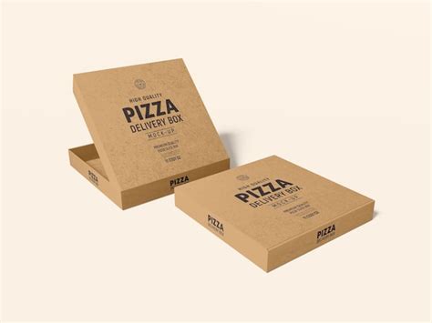 Premium Psd Kraft Paper Pizza Delivery Box Packaging Mockup