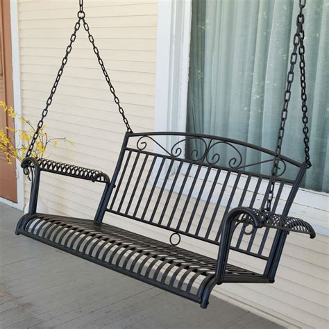 Wrought Iron Outdoor Patio 4 Ft Porch Swing In Black