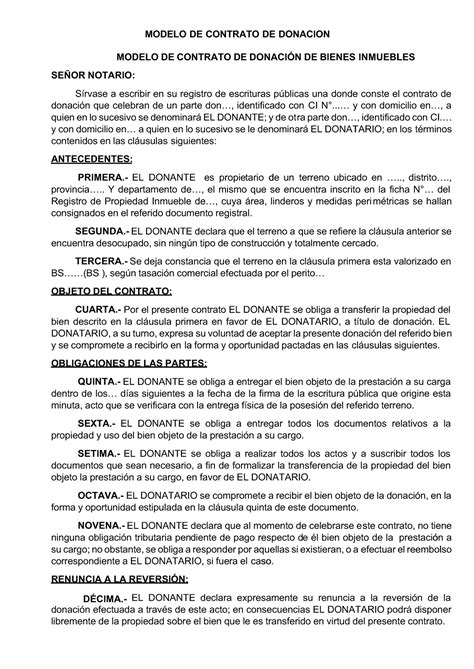 Contrato De Bien Inmueble Modelo De Contrato De Donacionmodelo De