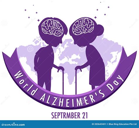 Logotipo O Banner Del Día Mundial De Los Alzheimers Con Silueta De Cerebro Y Ancianos