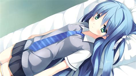 Bed Blue Hair Cube Game Cg Green Eyes Kanekiyo Miwa Kurano Ema Kurano