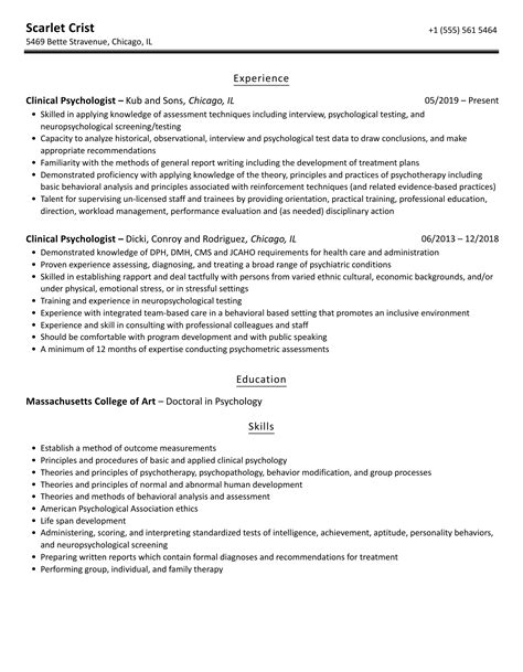 Clinical Psychologist Resume Samples Velvet Jobs