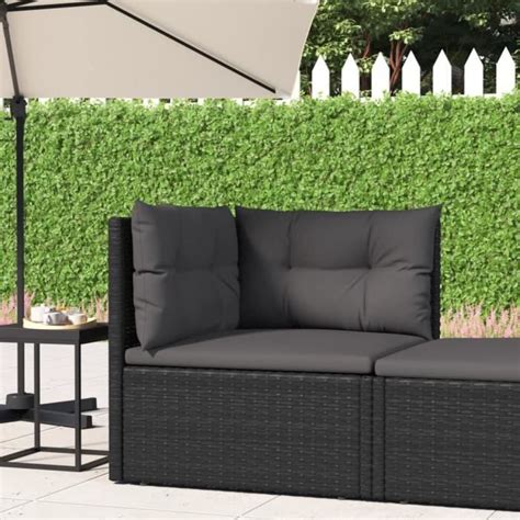 Atyhao Canapé d angle de jardin avec coussins Noir Résine tressée