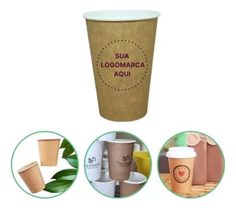 100un Copo Papel Bio Café 200ml Kraft Personalizado Brinde