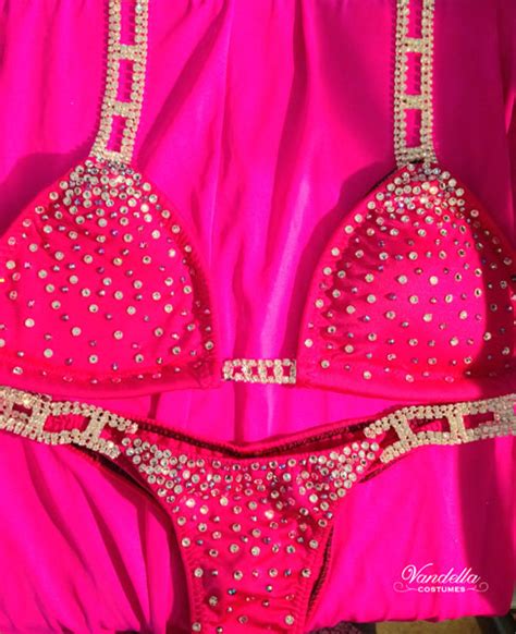 Pink Bikini Womes Physique Custom Competition Suit Rhinestone Connectors