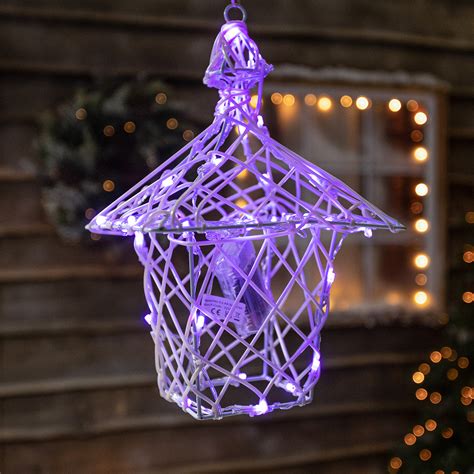 35cm Colour Changeable White Wicker Christmas Lantern With 40 Leds Ba