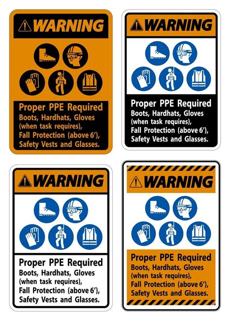 Warning Sign Proper Ppe Required Boots Hardhats Gloves When Task