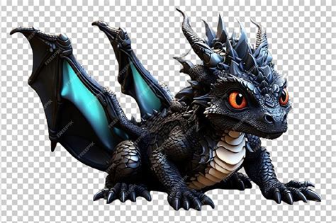 Premium Psd Black Baby 3d Dragon On White Background