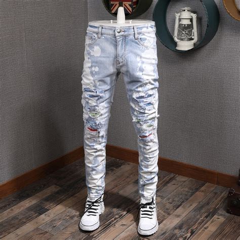 American Streetwear Men Jeans Slim Fit Ripped Jean Vicedeal